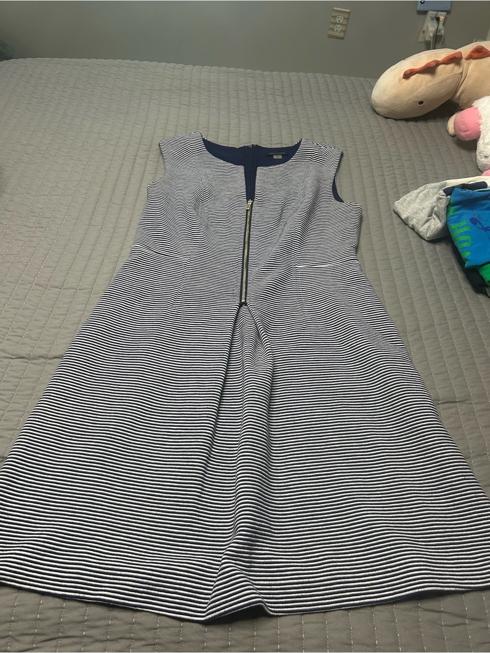 Tommy Hilfiger Navy and White Striped Sleeveless Zip Dress